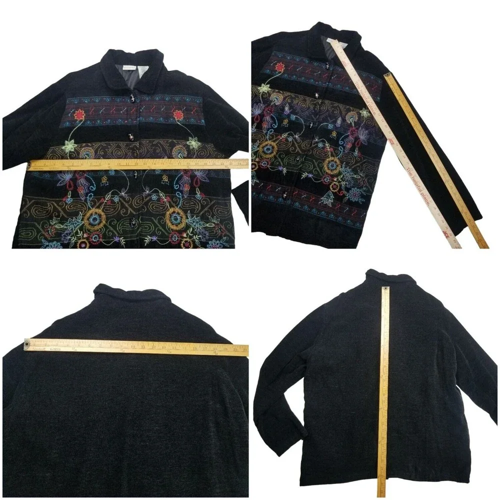 WHITE STAG Floral Embroidered Tapestry Lined Jacket Black Beaded Womens L 12/14 - Picture 6 of 12
